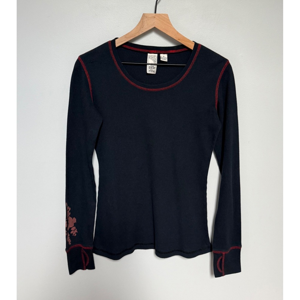 Title Nine Womens Waffle Thermal Navy Red Contrast Stitch Long Sleeve Size M